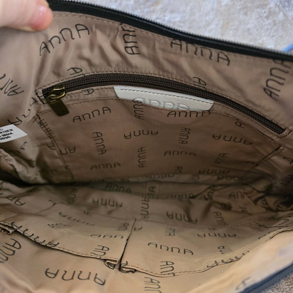 Anuschka Hand Painted Leather Hobo Bag Pewter Floral Patchwork Art NWT - Picture 5 of 16